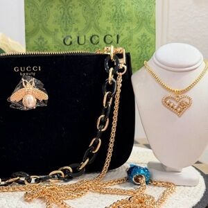 Gucci Beauty Shoulder/Crossbody, Mirror, 14 K GF Novelty Necklace & Gift Bag!